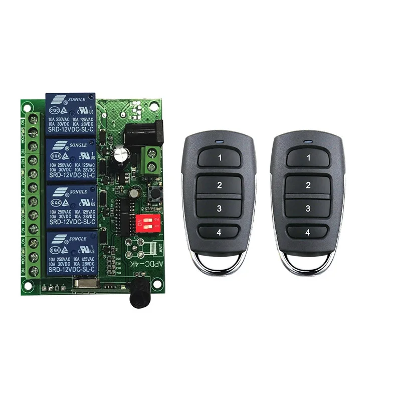 DC 12V 10A interruptor de relé de 4 canales RF transmisor de interruptor de Control remoto inalámbrico 433mhz ventilador/Motor coches eléctricos