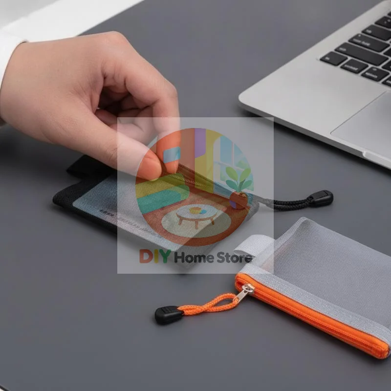4/5Pcs Clear Mesh Nylon Zipper Coin Wallet Portable Soft Touch Credit ID Card Holder Bag for Men Women