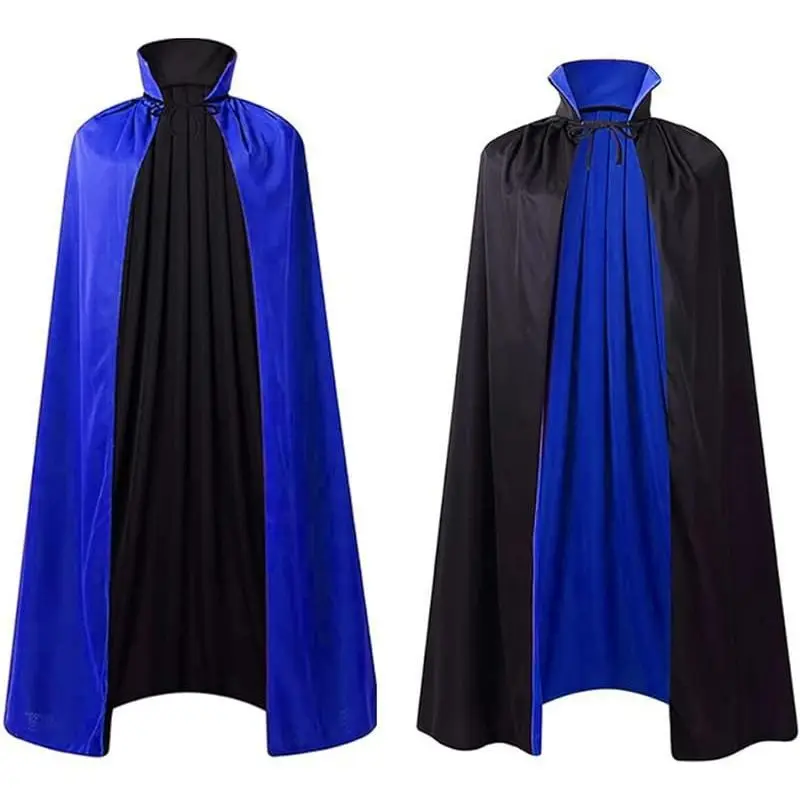 Halloween Women Men Clothes Cosplay Costume Adult Stand Collar Hooded Cape Black Red Reversible Cap Vampire Halloween Party