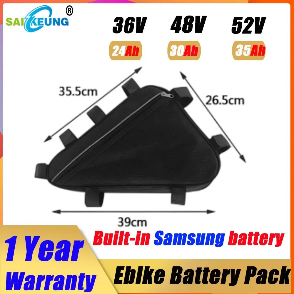 Electric Bike Triangle 48V 45AH Battery 52V 21700 Cell Cham-Ride 72V 60V 30AH 100A BMS Huge Capacity