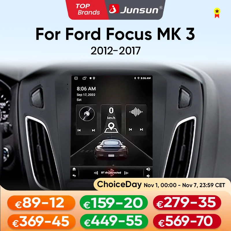 Junsun 9.7'' For Tesla Style Android Auto 4G Wireless Carplay DSP Car Radio For Ford Focus MK 3 2012-2017 Multimedia Player