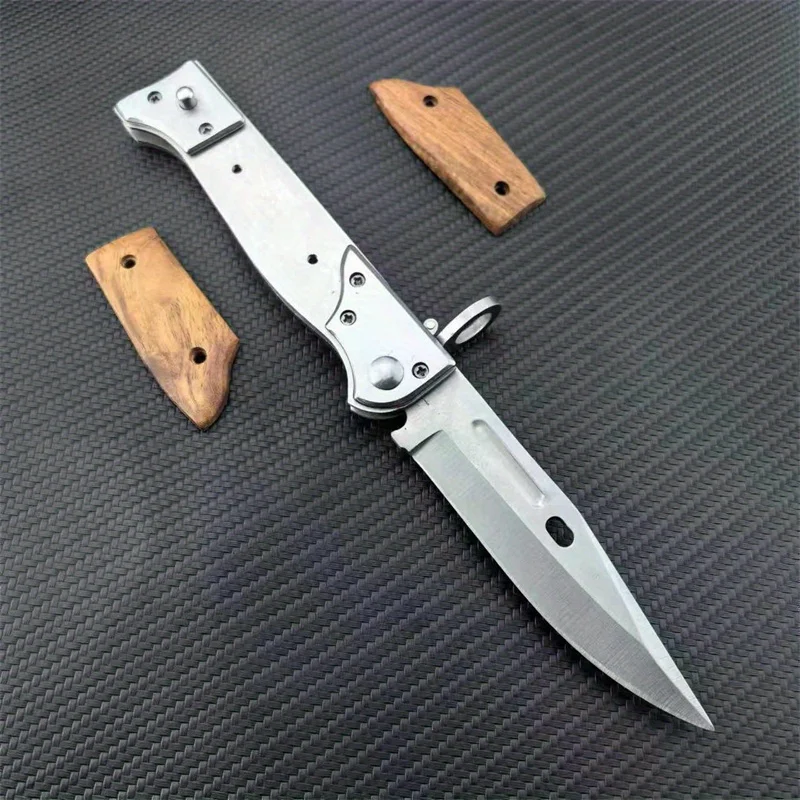 

Outdoor EDC Pocket M9 Knife Folding Knife Steel Blade Wooden Handle EDC Camping Hiking Wilderness Survival Knife Tool Knife Gitf