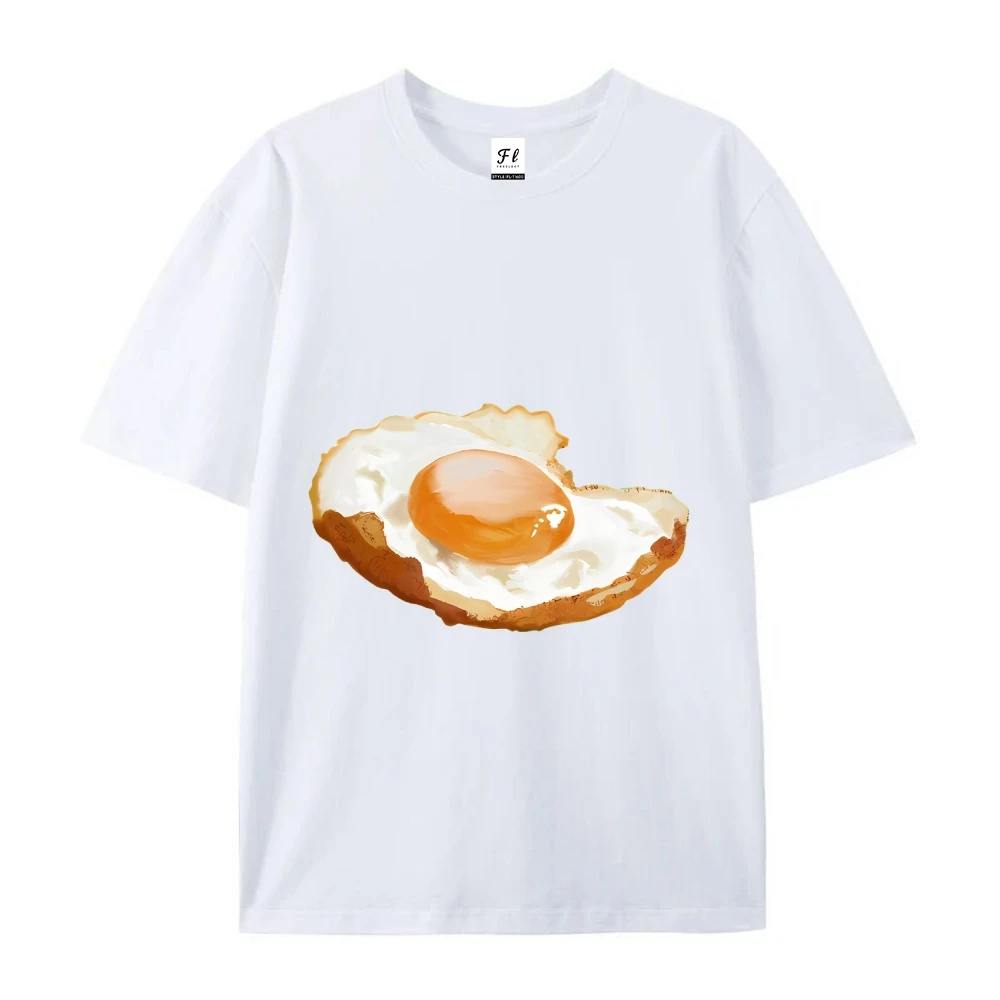 크루넥 반팔 티셔츠, 재미있는 까치고 튀긴 계란 아트 그래픽, 패션 캐주얼, 가볍고 편안한 핏, 데일리웨어 티