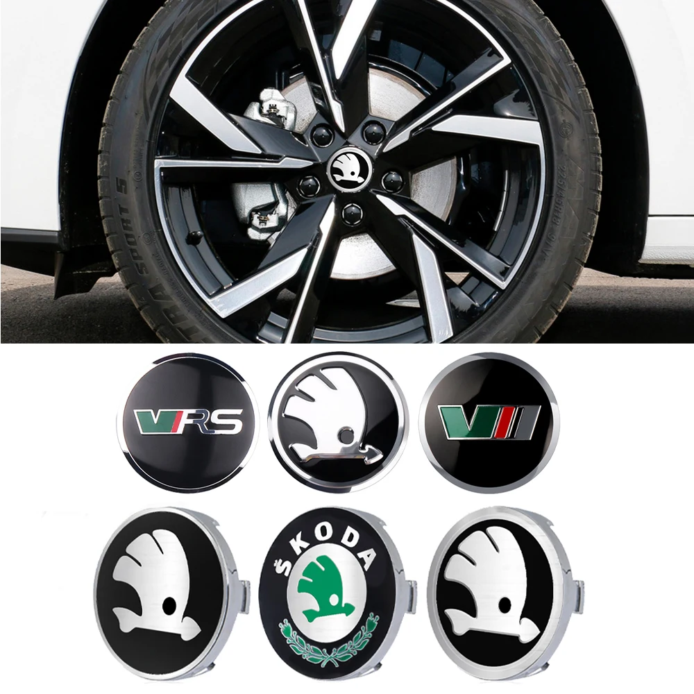 56/60/65/68mm Aluminum Logo Car Wheel Center Hub Cap Stickers For Skoda Rapid Scala Kodiaq Fabia Kamiq Karoq Octavia A5 VRS VII