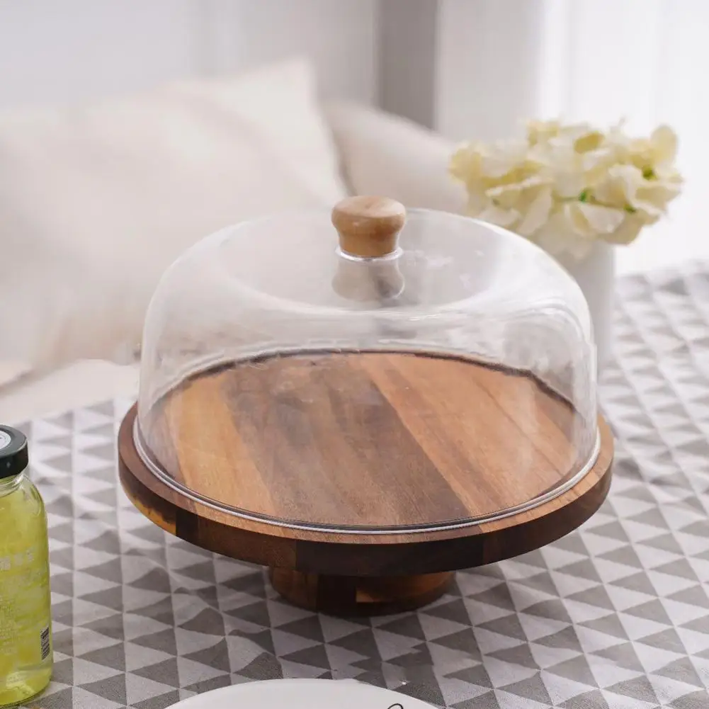 

Round Cake Stand Wooden Cake Stand with Acrylic Dome Cover Elegant Dessert Display Tray Charcuterie Board for Cupcakes More