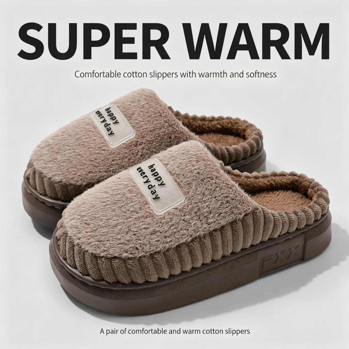 Winterwarme Hausschuhe für Damen und Herren, dicke Plüsch-Plateauschuhe aus EVA, leise, rutschfest, für drinnen und draußen, gemütliche Schlafzimmer-Pantoletten – Detail 13