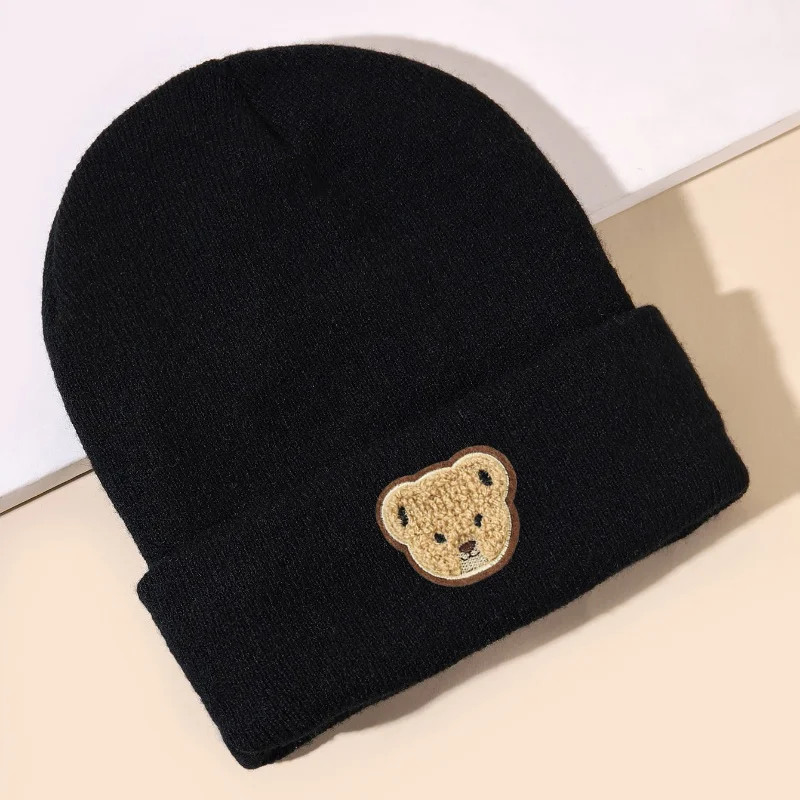 1pc/2pcs Baby Black White Knitted Hat with Cartoon Bear, Soft, Warm And Comfortable For Boys Girls Autumn And Winter Outdoor Hat