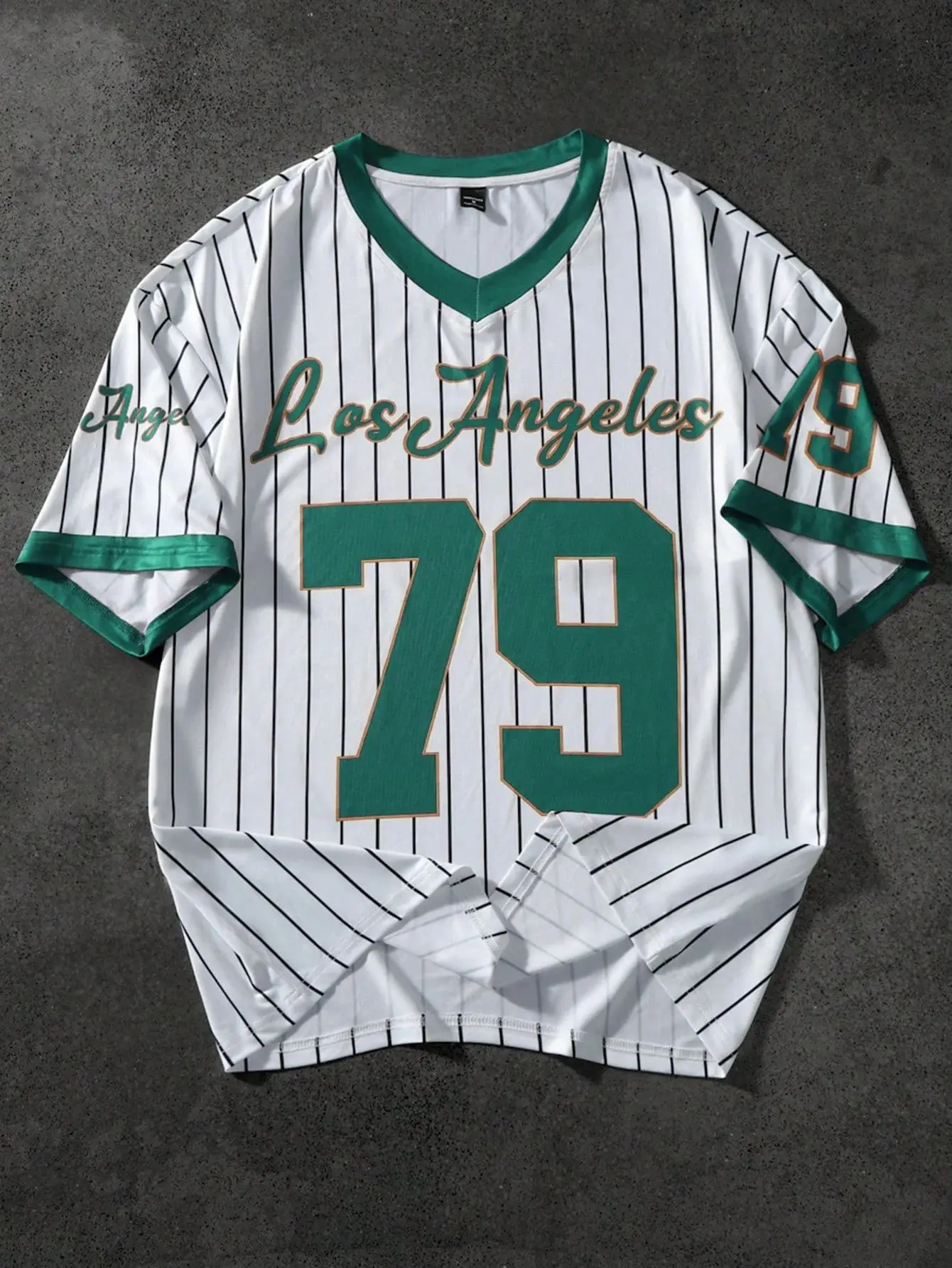 Los Angeles 79 Gestreiftes Baseball-Trikot, Weiß-Schwarz Nadelstreifen Streetwear-Shirt, Übergroßes Retro Casual Sport Schnelltrocknendes Oberteil – Detail 6