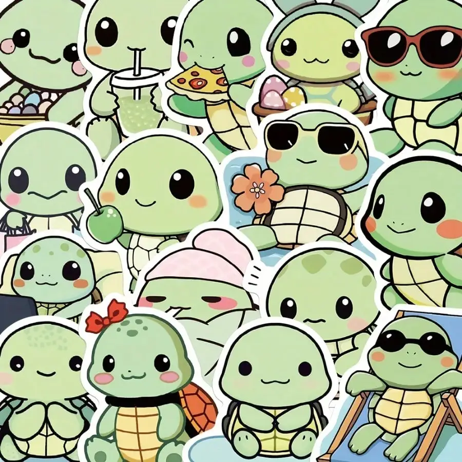 50 Cute Little Turtle Stickers Waterproof Cartoon Decoration Suitcase Skateboard  Cup Mobile Phone Tablet Gift Stickers