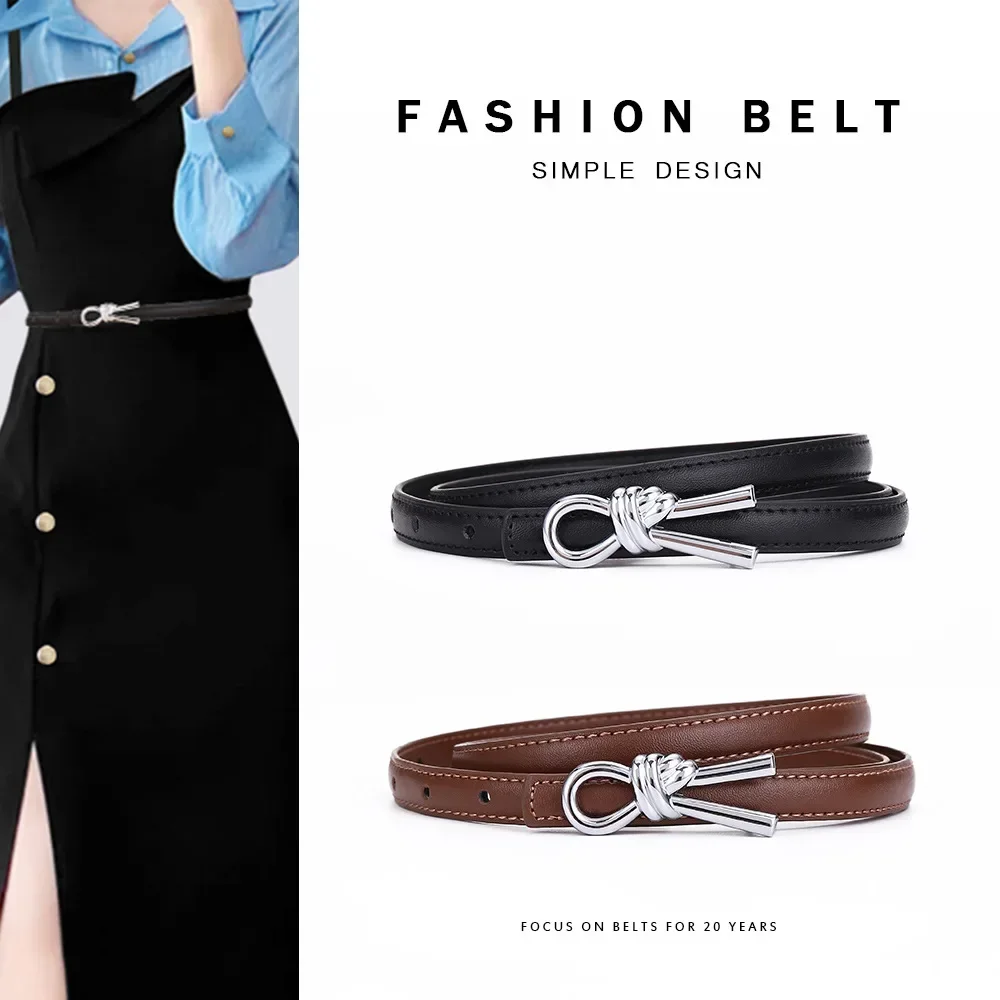 Luxury Brand Belt, Women's Leather Versatile Dress Jeans Slim Waist Belt High-end Feeling Rope Buckle