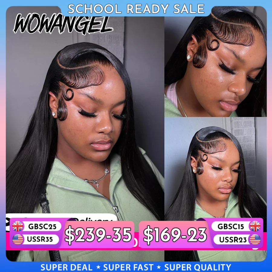 WOWANGEL Perruques Lace Front Lisses 100% Cheveux Humains, Perruque Frontale Complète HD Lace 13X6 Pré-Pluckée, Cheveux Humains Brésiliens pour Femmes
