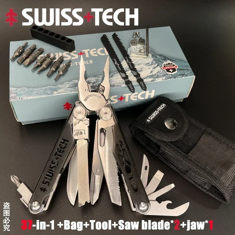 SwissTech Folding Multitool Pliers 18/30/37 in 1 Multi-functional Combination Tool Pliers Folding Scissors EDC Outdoor Equipment