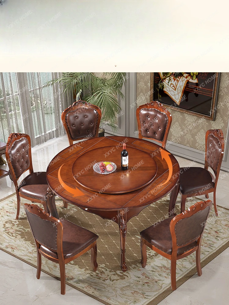 European-Style Solid Wood Mahjong Machine Dining Table Dual-Use round Table High-End Electric Mahjong Table Automatic