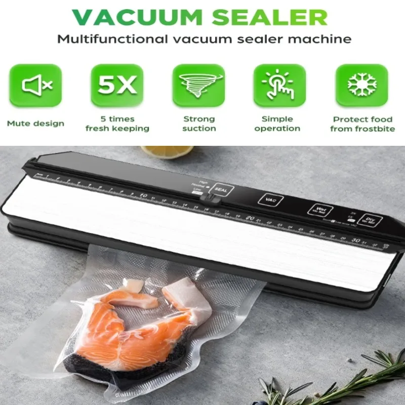 

Electric 7mm Food Vacuum Sealer Wet Dry New Food Storage Packer Machine With Slide Cutting Blade With 15pcs Food Vacuum Bags