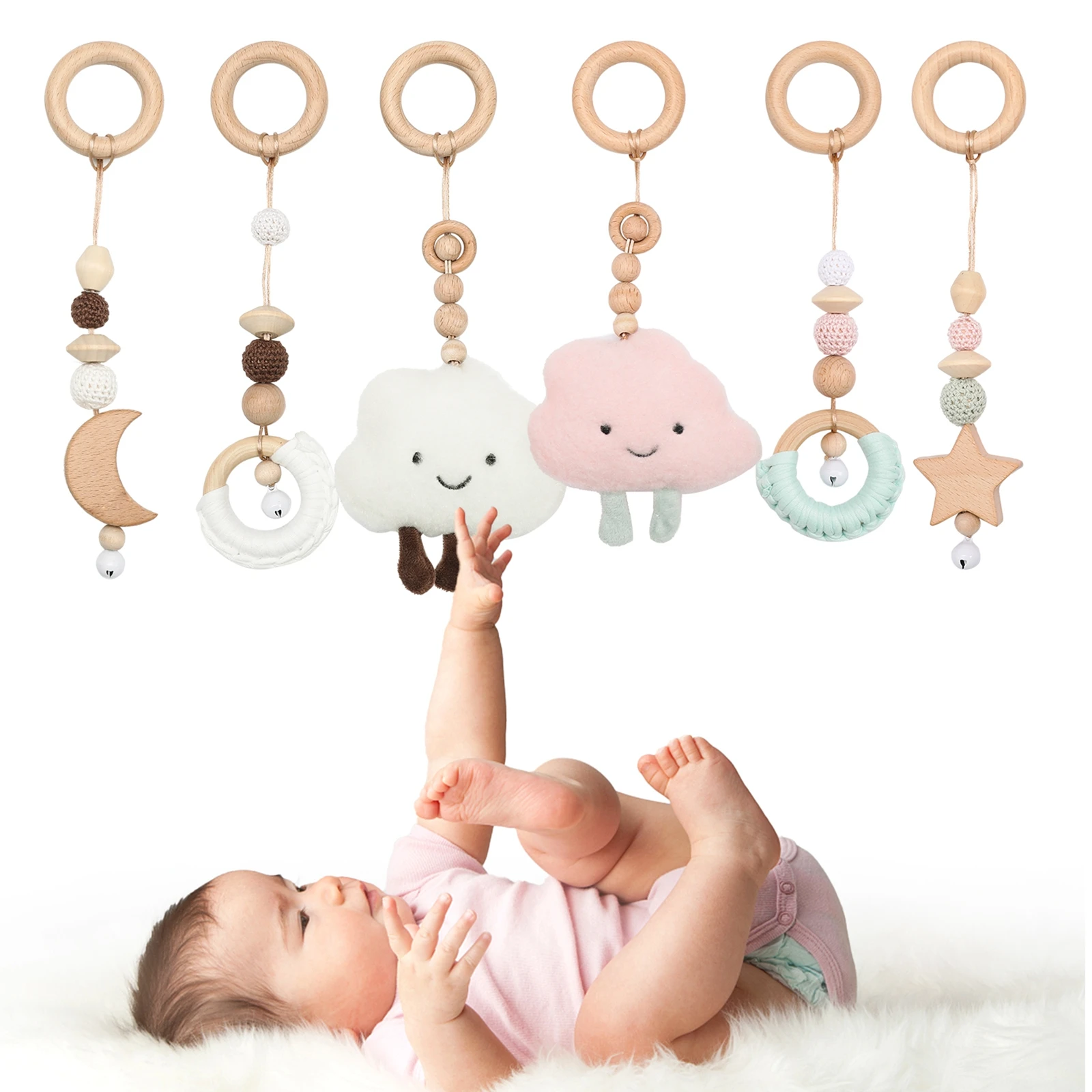 

1Set Nordic Cartoon Baby Wooden Gym Fitness Frame Rack Hanging Pendant Toys Kit Toddler Infant Room Decorations