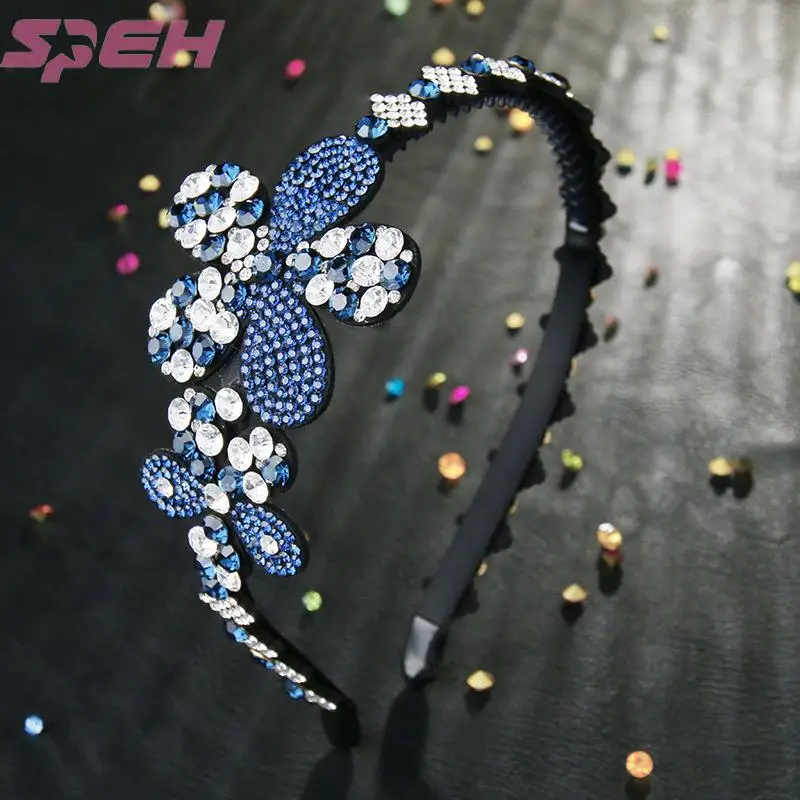 Hair hoops with teeth non-slip wide-side head hoops drill butterfly hair accessories Korean women's hair card Czech