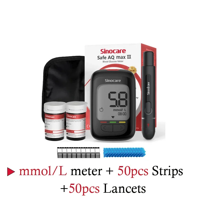 Sinocare Safe AQ max III Blood Glucose Meter Glucometer Kit Diabetes Tester Blood Sugar Test Diabetes Home Medical Device