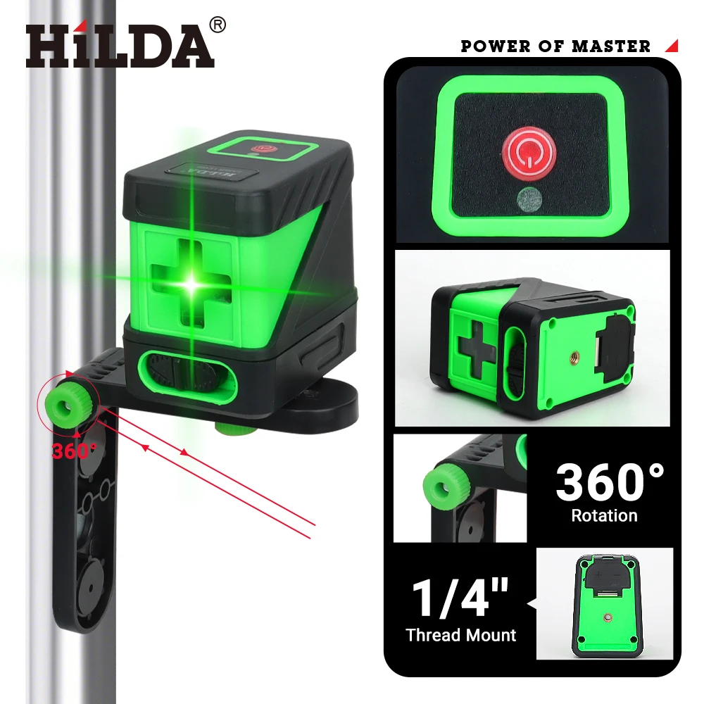 HILDA 2-lijnen laserniveau Zelfnivellerende groene balken Laser Horizontale en verticale kruislijn