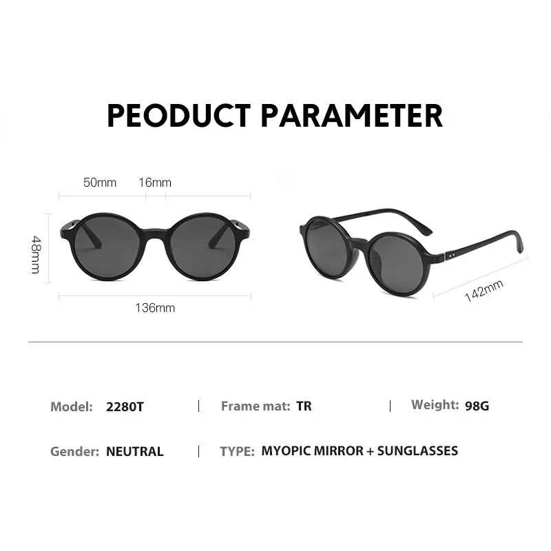 6 In 1 Spectacle Frame Men Women Optical Myopia With 5 Clip On Polarized Sunglasses Magnetic Glasses For Male Eyeglasses 2280