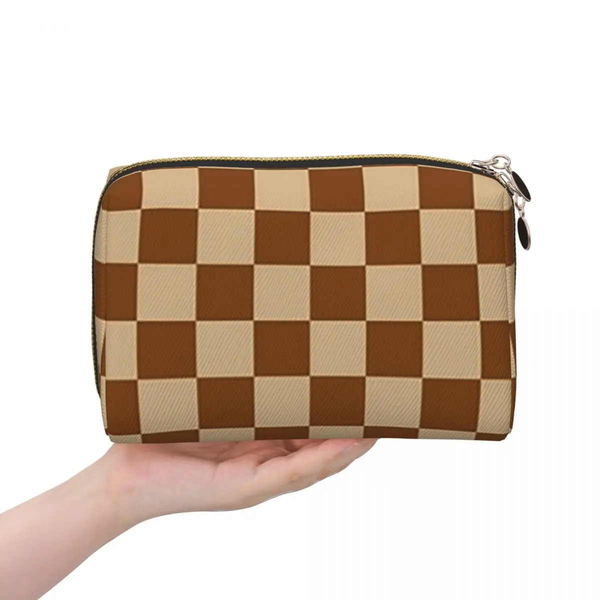 

Женская косметичка коричневого и шоколадно-коричневого цвета в шахматном порядке, дорожный органайзер для макияжа, сумка для хранения туалетных принадлежностей, Dopp Kit Box