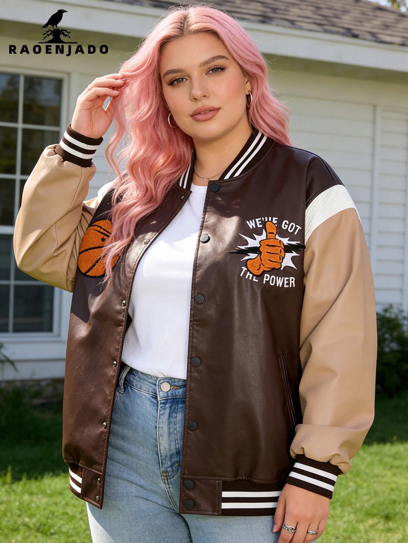 

Women's Faux Leather Jacket Vintage Varisty Plus Size Baseball Coat Lightweight Motorcycle Windproof Spring/Autumn Streetswear
