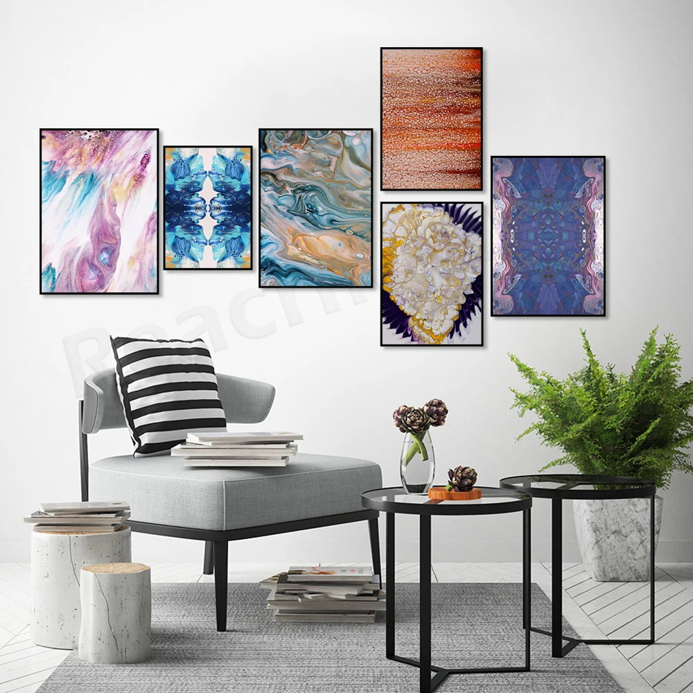 Blue Chaos, Purple Supreme, Colorful Abstract Fluid Art Canvas Painting Poster Print Wall Art Picture Living Room Decor