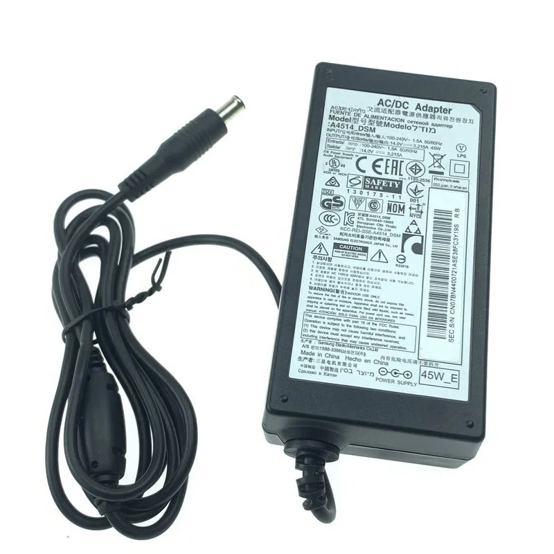 

Genuine A4514N_DSM A4514_DDY AC Adapter Charger 14V 3.215A For Samsung TD590 CF591 LT24C550 HW H500 HW-H500 T22E390EX Monitor
