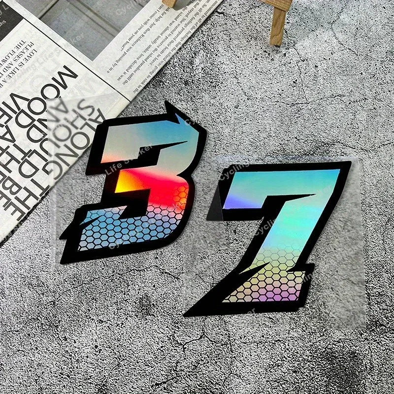 자동차 오토바이 스타일링 장식 레이스 ID 테마 데칼 액세서리용 홀로그램 레이싱 번호 스티커 세트 1개