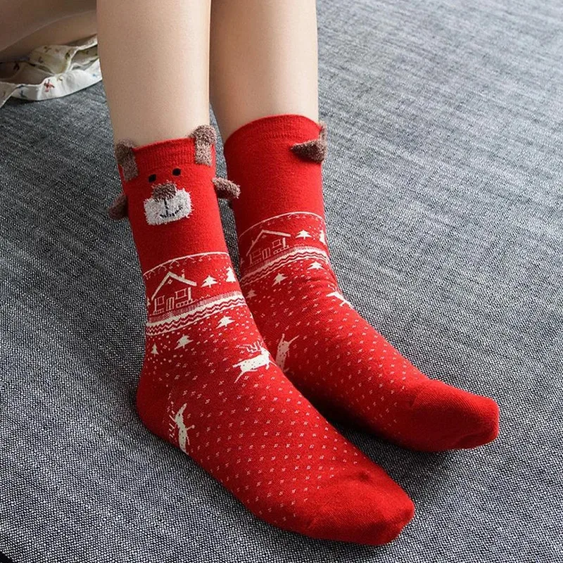 6 أزواج من جوارب عيد الميلاد النسائية بنمط الرنة المزدوج، جورب نسائي لشجرة عيد الميلاد #2