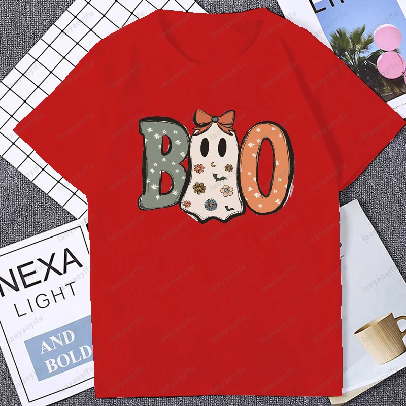 Leuke Boo Halloween Spooky Skeleton Ghost TShirt Casual Mode Losse Korte Mouw Katoen Vrouwen Streetwear Y2K Man T-shirt