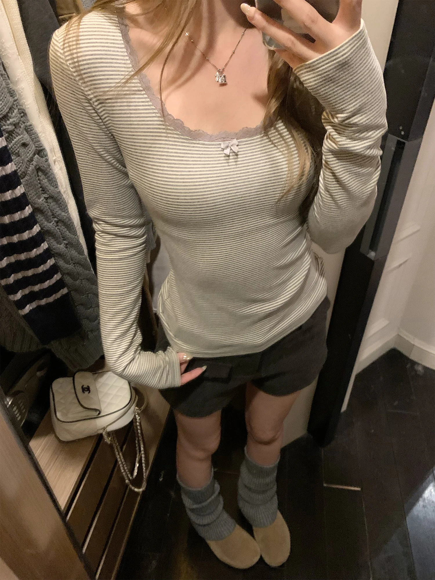 

Hhi Women's Lace Long Sve Slim Fit Base irt Knot Early Spring New Sle Casual Sle Inner Wear Warmth Prote...