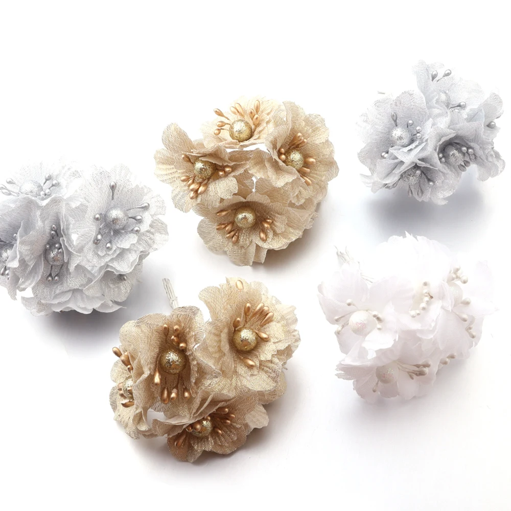 6Pcs/Lot Artificial Flowers Wedding Home Small Bouquet Decoration Fake Christmas Wreath Party Gift Box DIY Scrapbooking Plant
