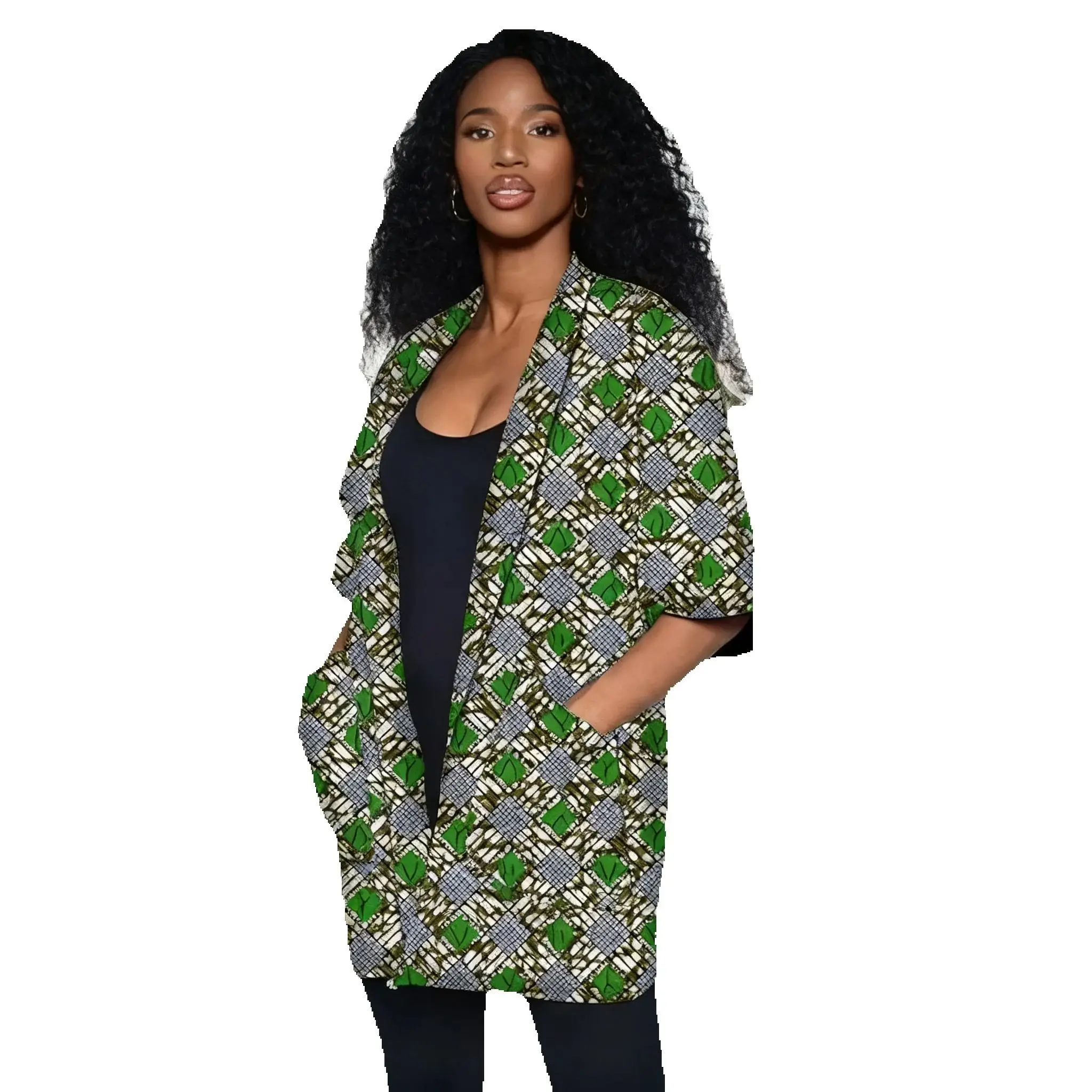 

Женский пиджак с шалевым воротником, куртка в африканском стиле от кутюр, модный оригинальный дизайн, кардиган с короткими рукавами и принтом Анкары, уличный стиль, пальто