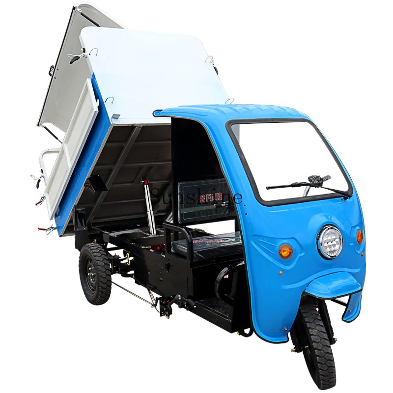 Electric garbage pickup truck, bucket-mounted self-loading and unloading large-capacity street sanitation tricycle