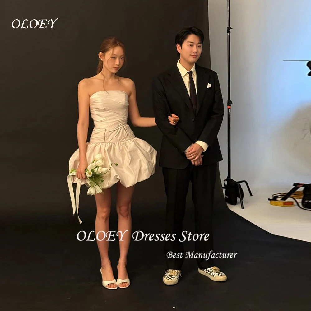 

OLOEY Princess Strapless Taffeta Prom Gown Mini Short Korea Photo Shoot Dress Above Knee Birthday Party Dress Customized