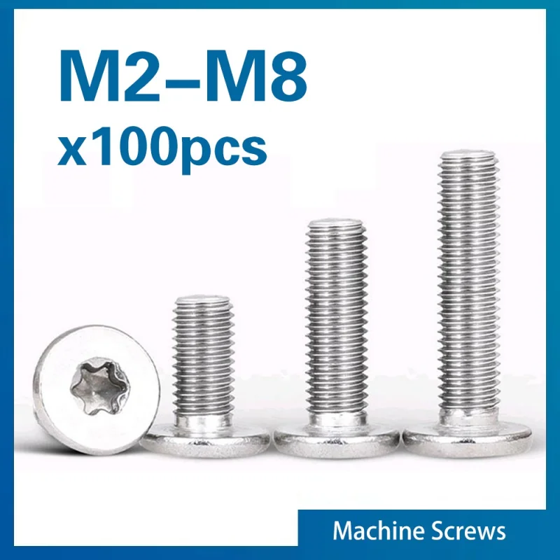 100pcs/lot 304 Stainless Steel CM Six-Lobe Torx Ultra Thin Super Low Flat Wafer Head Screw Bolt M1.6 M2 M2.5 M3 M4 M5 M6 M8