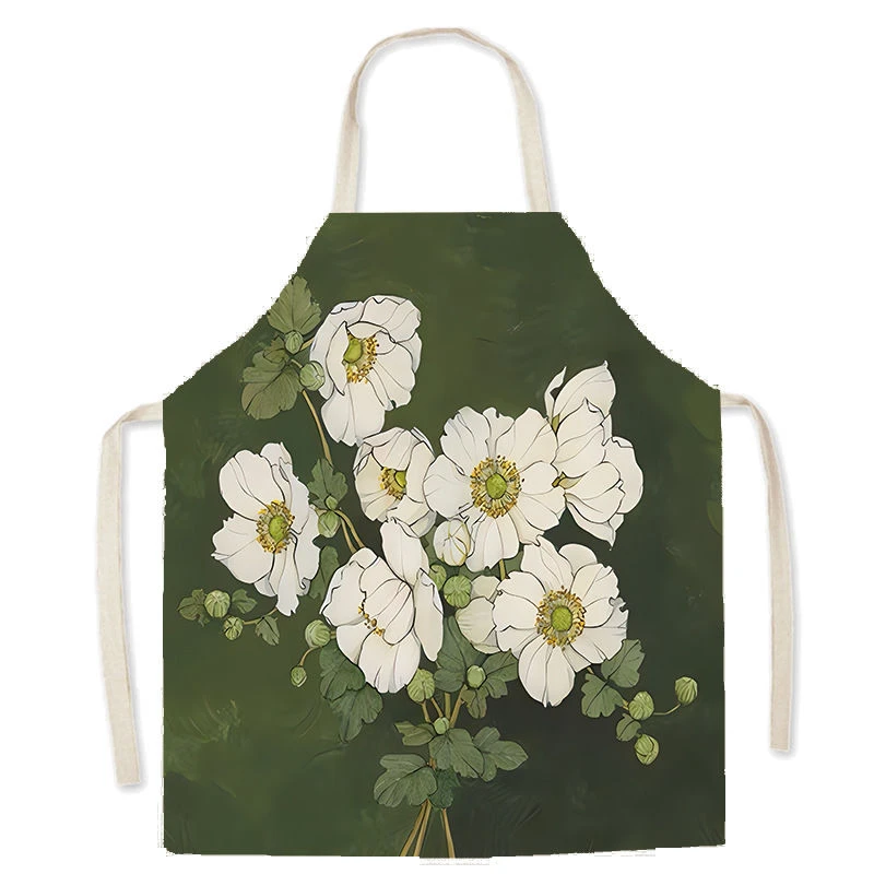 Nancheng Flower Blossom Illustration Apron Young Beautiful Waist Kitchen Home Cooking Line Drawing Workwear