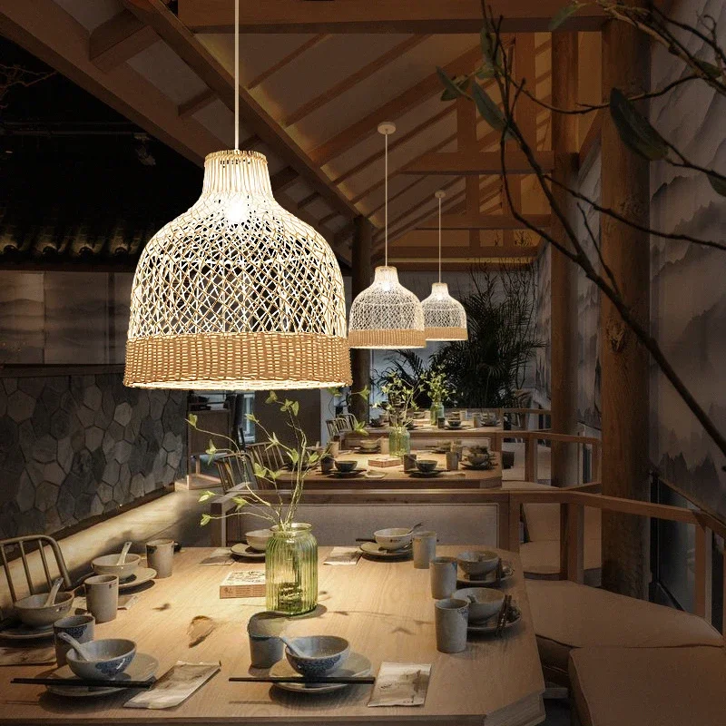 

Japan Style Rattan Net Hanging Lamp Chinese Style Handmade Rattan Lustre Living Room Restaurant Dining Room Suspension Luminaire