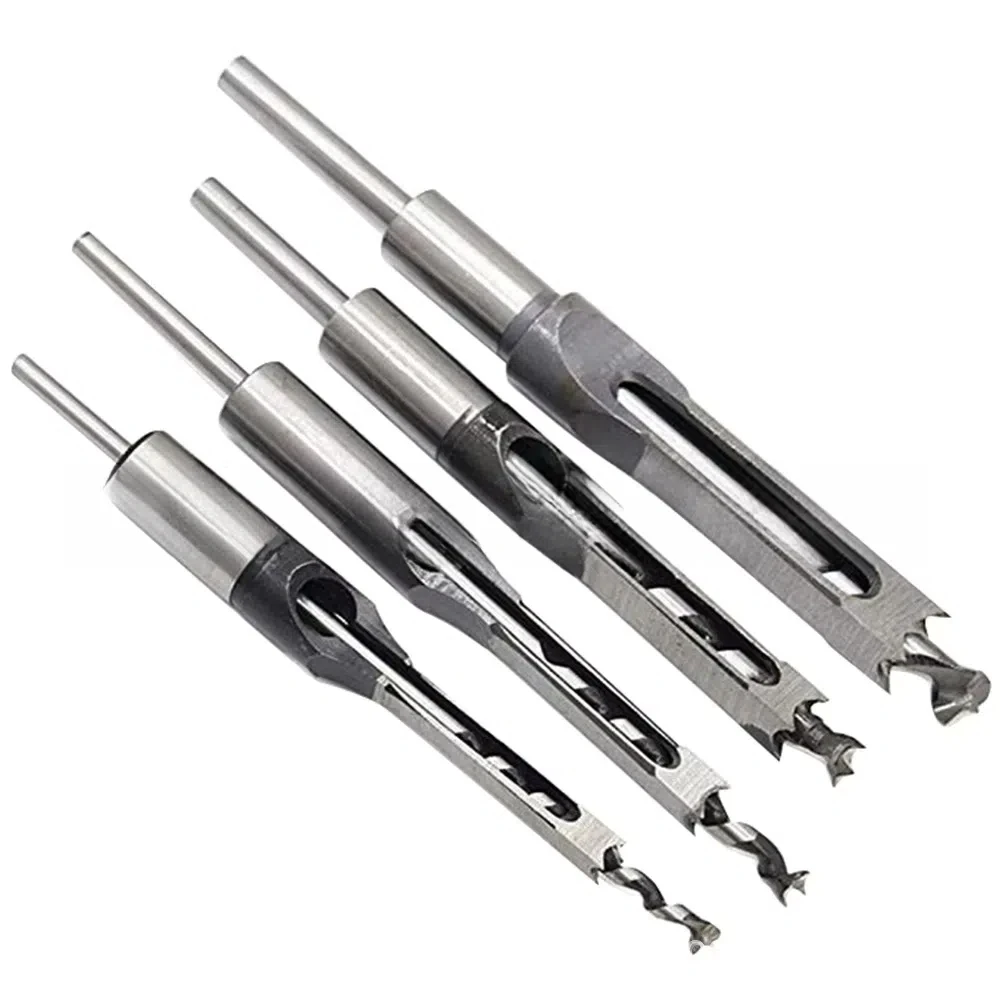 4pcs Lengthen Square Hole Drill Woodworking Tools Auger Mortising Chisel Drill Set DIY Furniture Square Woodworking Drill Bit