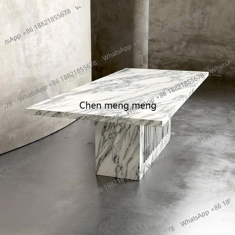 Italian light luxury minimalist dining table, large white marble rectangular villa large apartment