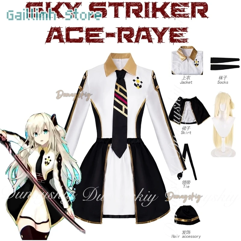 

Официальная карточная игра Sky Striker Ace-Raye Косплей с длинным ножом Реквизит Платиновый парик Черно-белое платье Косплей 코스프레 Все комплекты