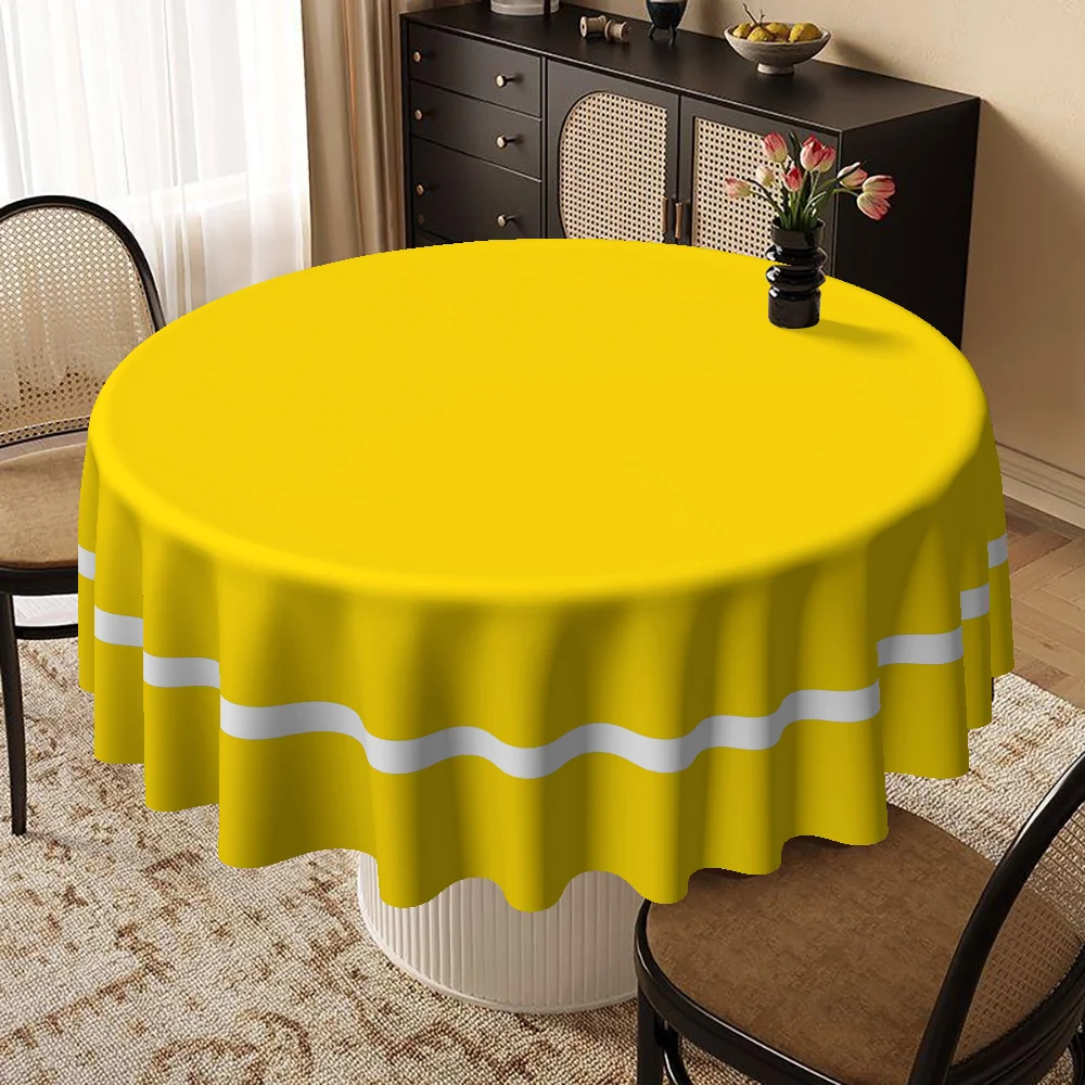 A pure yellow circular tablecloth, perfect for Christmas, New Year celebrations, parties, etc.