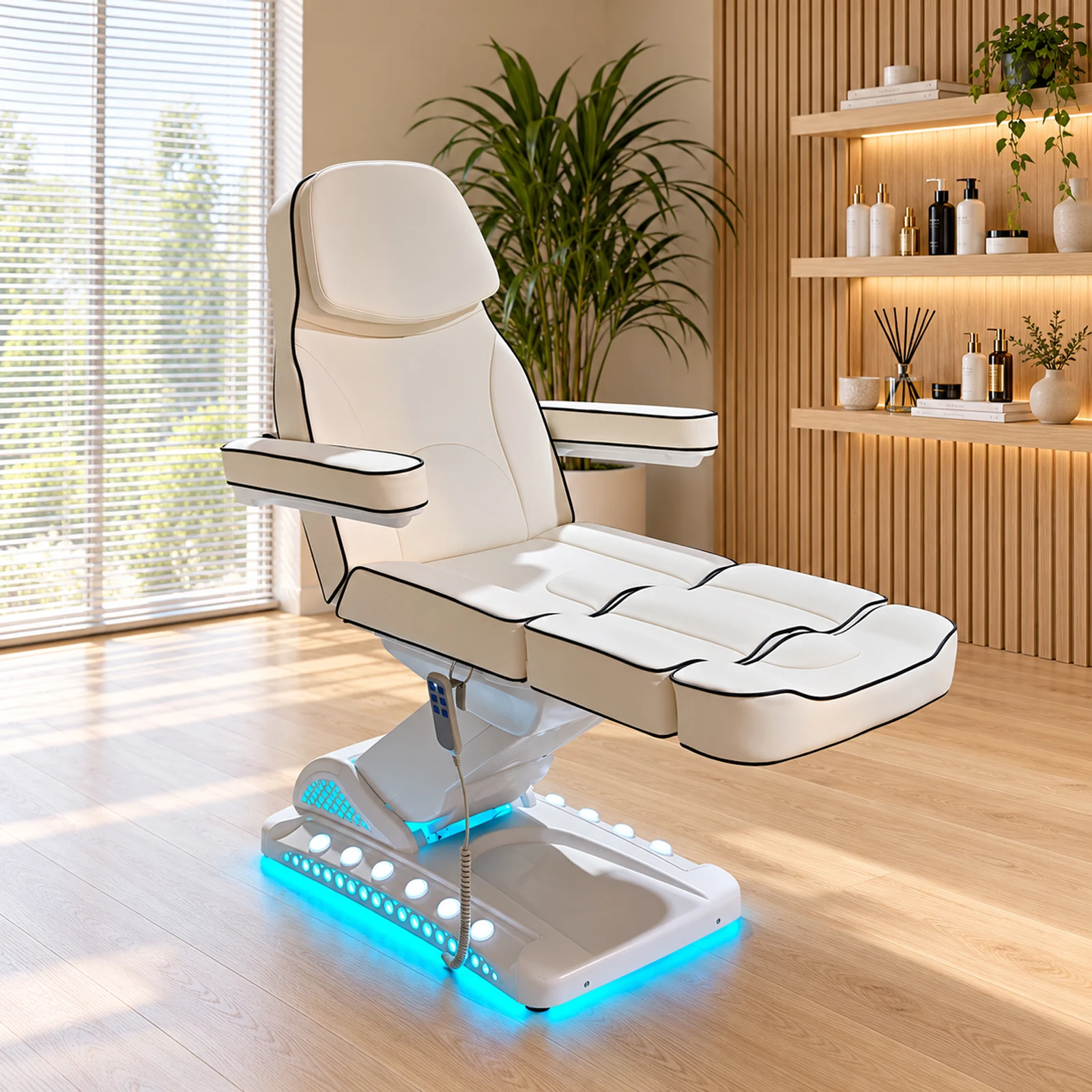 Electric Facial Bed Beauty Salon Chair with LED Light, 3-Section Adjustable Massage Table for Spa Lash Tattoo Treatment
