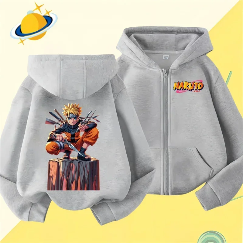 Anime Naruto kids zipper hoodie Cartoon print Autumn/Winter long-sleeved hooded sweatshirt Casual top for boys and girls