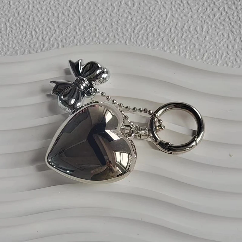 Korean Sweet Bowknot Heart Keychain Y2K Metal Keyring Car Key Holder Backpack Pendant Bag Decoration Accessories