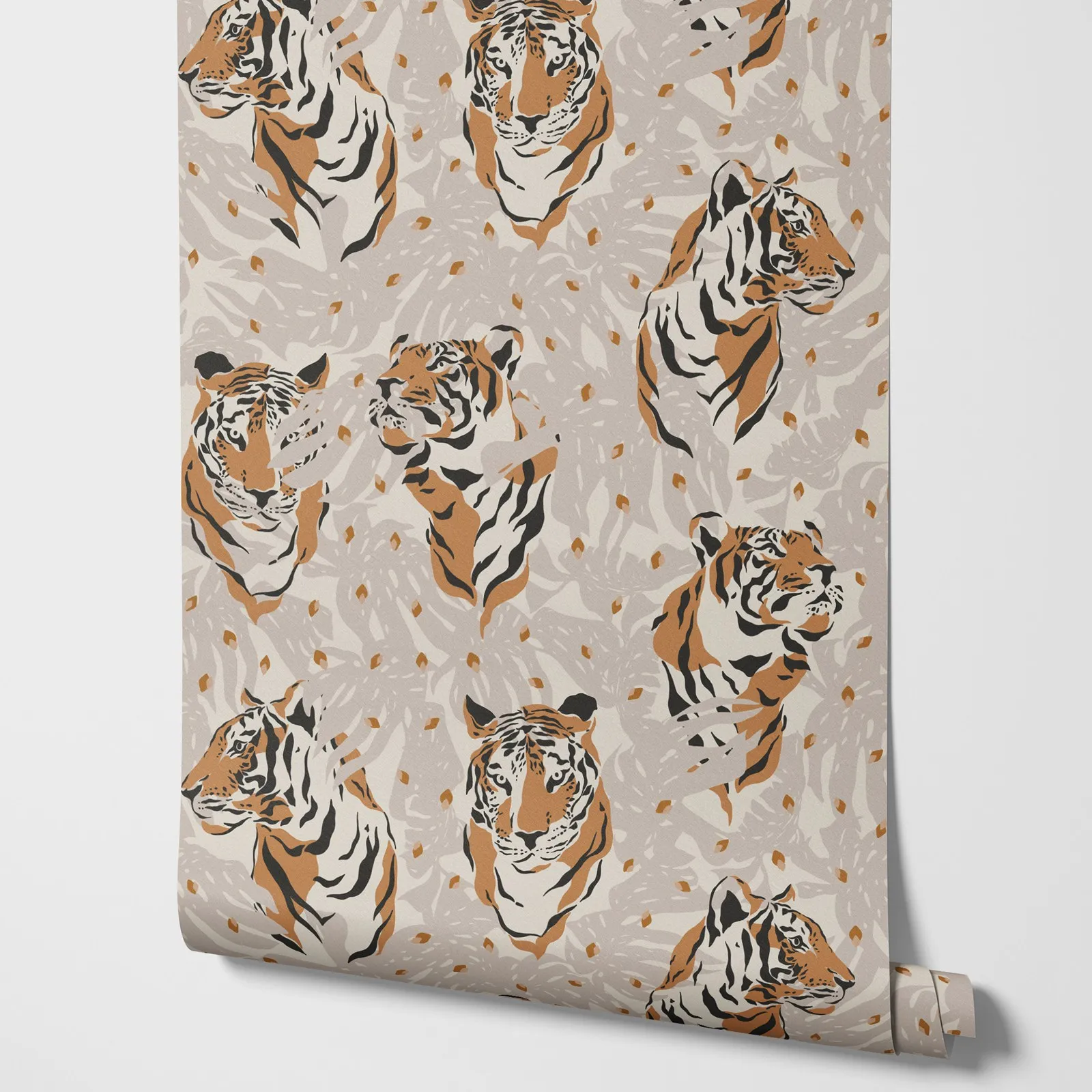 Tiger On The Biege Background Peel & Stick Wallpaper,Self Adhesive Animal Wall Paper For Home Decoration, Or Tradition Non Woven