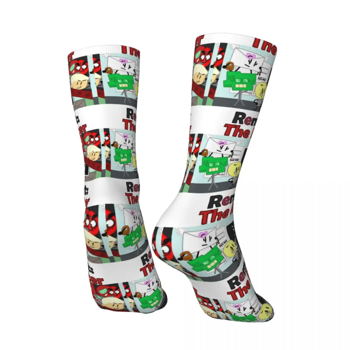 Funny Happy Men's Socks Remote's Quest The Robot Master Vintage Harajuku Battle for Dream Island BFDI 4 and X Pattern Crew Sock