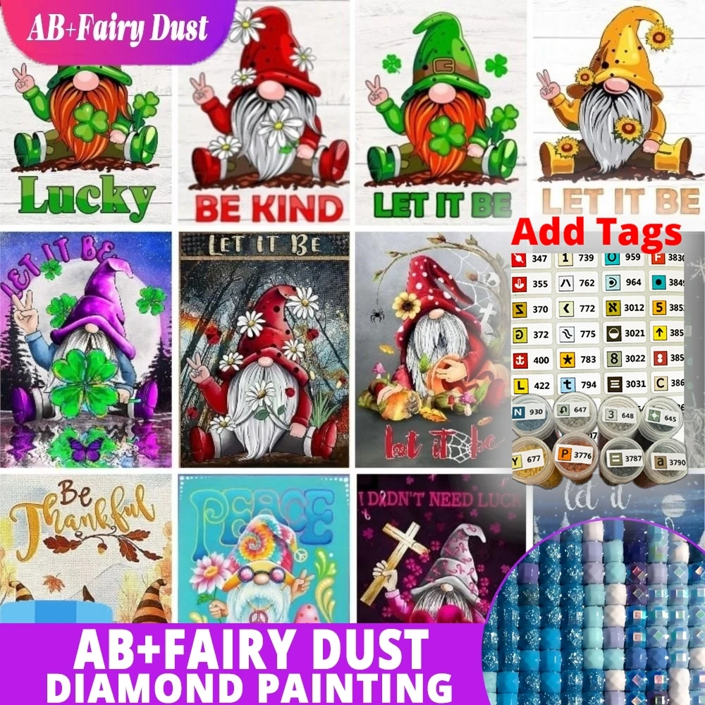 مع رمز ملصق AB الجنية الغبار محظوظ دع أن تكون التماثيل الحفر الماس اللوحة طقم فني رسائل مربعة كاملة 5D لتقوم بها بنفسك الراين لامعة