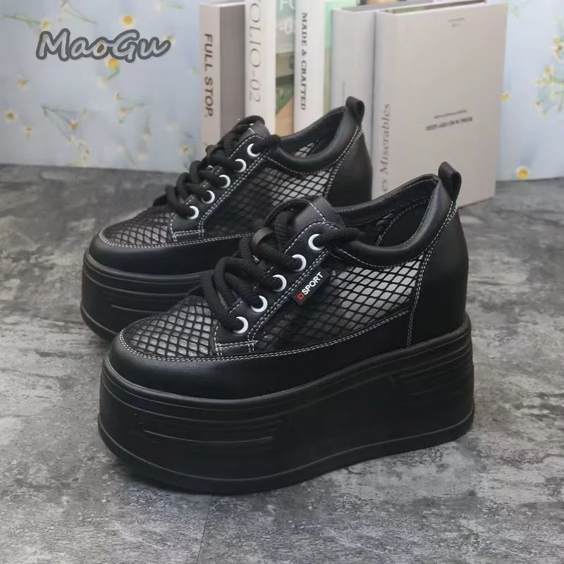 Tenis De Mujer Women's Mesh Platform Sneakers Breathable Lace-Up Hidden Wedge Shoes High Heel Chunky Casual Summer Кроссовки - view 5