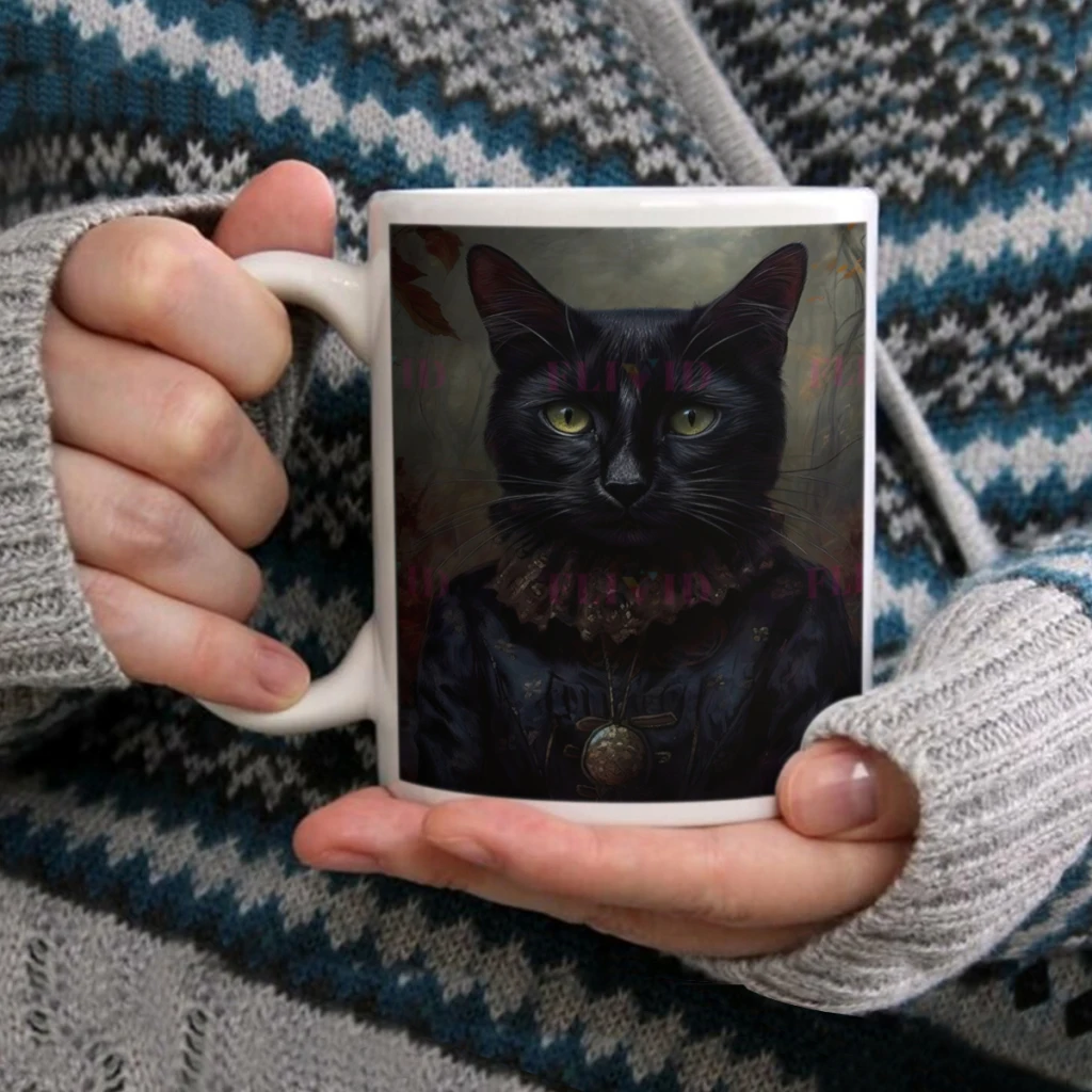 Black-Cat-Witch-And-Vampire-Cat-Gothic-Witchcraft-11oz Funny Ceramic Coffee Mug Tea Milk Cup For Novetly Creativity Gift